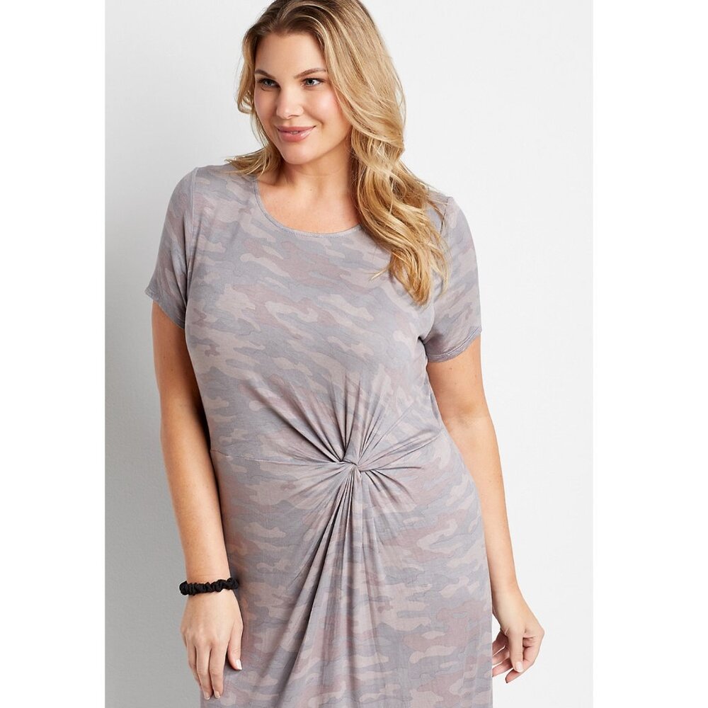 Maurices 24/7 Gray Camo Twist-Front Maxi Dress 1X